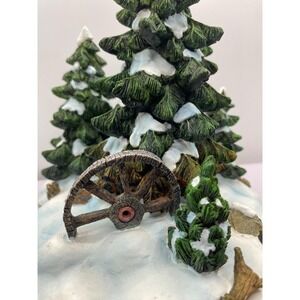 Department 56 Snow Village Frosted Woods Evergreen Trees with Wagon Wheel 52617